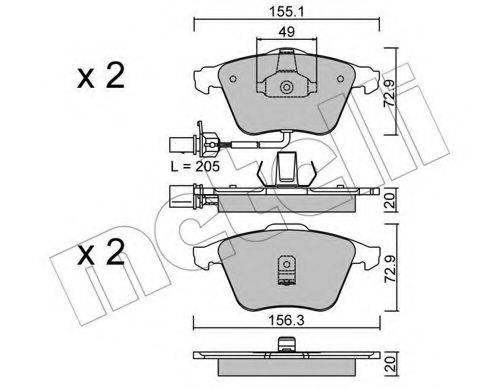Комплект тормозных колодок, дисковый тормоз METELLI 22-0549-0