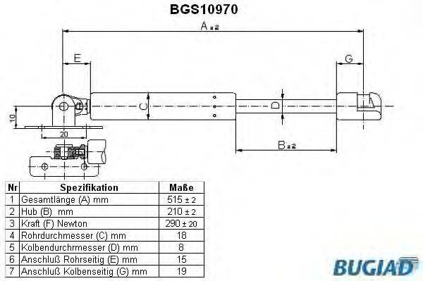 BUGIAD BGS10970 Газовая пружина, капот