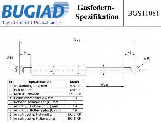 BUGIAD BGS11081 Газовая пружина, крышка багажник