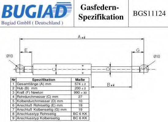 Газовая пружина, крышка багажник BUGIAD BGS11124