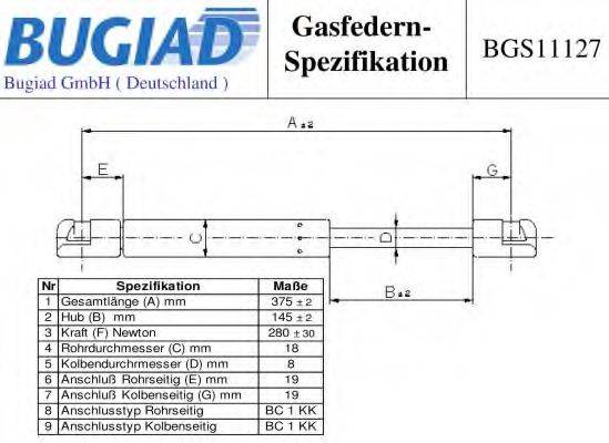 Газовая пружина, капот BUGIAD BGS11127