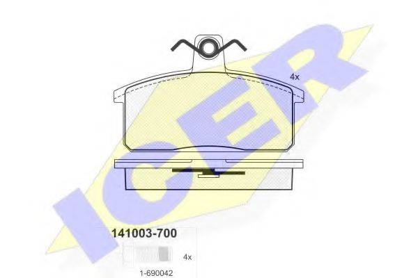 Комплект тормозных колодок, дисковый тормоз ICER 141003-700