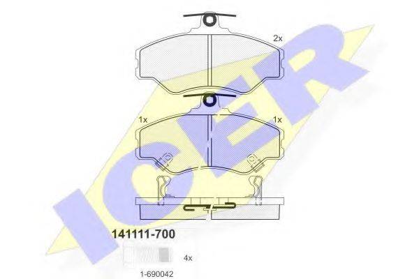 Комплект тормозных колодок, дисковый тормоз ICER 141111-700