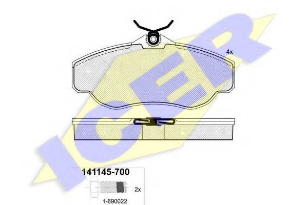 Комплект тормозных колодок, дисковый тормоз ICER 141145