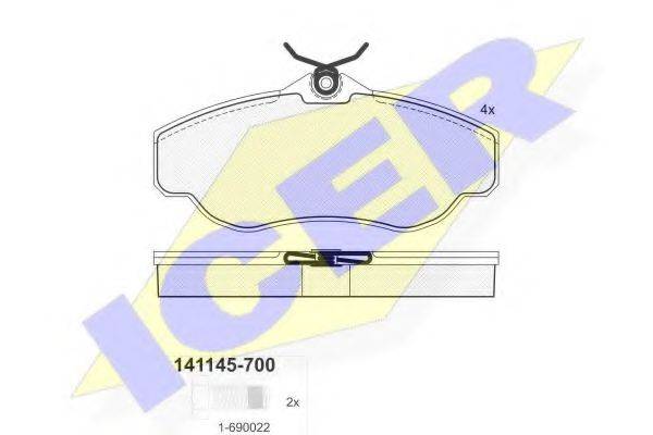 Комплект тормозных колодок, дисковый тормоз ICER 141145-700