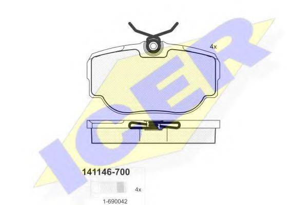 Комплект тормозных колодок, дисковый тормоз ICER 141146-700