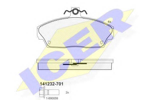 Комплект тормозных колодок, дисковый тормоз ICER 141232-701