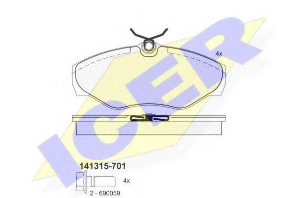 Комплект тормозных колодок, дисковый тормоз ICER 141315