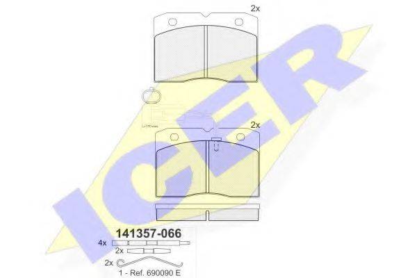 Комплект тормозных колодок, дисковый тормоз ICER 141357
