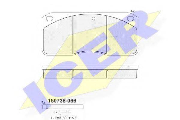 Комплект тормозных колодок, дисковый тормоз ICER 150738-066