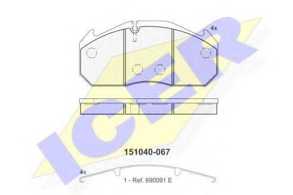 Комплект тормозных колодок, дисковый тормоз ICER 151040-067