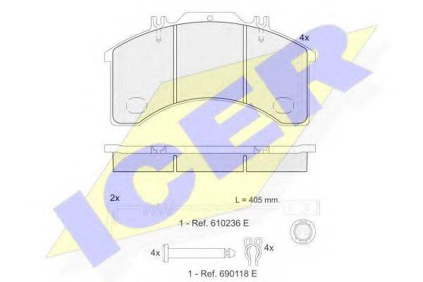 Комплект тормозных колодок, дисковый тормоз ICER 151042-110