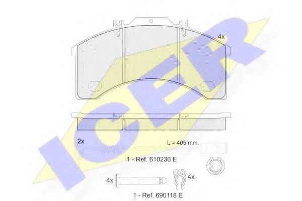 Комплект тормозных колодок, дисковый тормоз ICER 151043-110