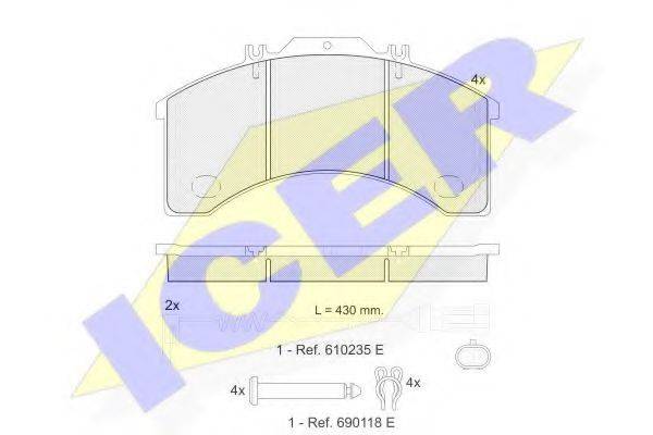 Комплект тормозных колодок, дисковый тормоз ICER 151043-111