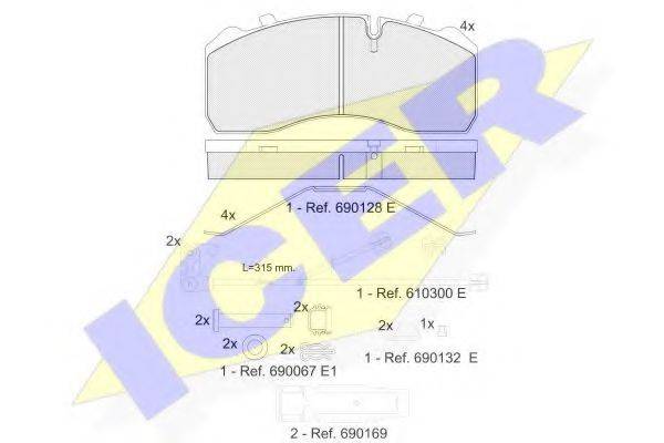 Комплект тормозных колодок, дисковый тормоз ICER 151254-217