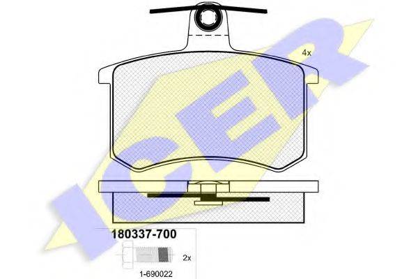 Комплект тормозных колодок, дисковый тормоз ICER 180337