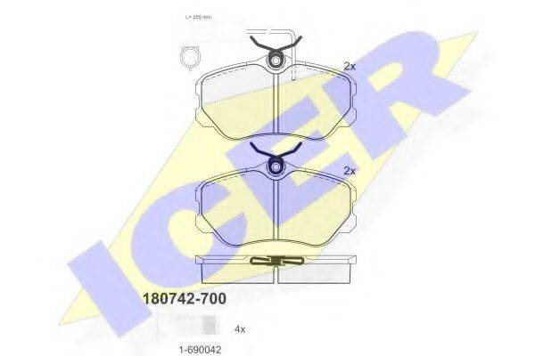 Комплект тормозных колодок, дисковый тормоз ICER 180742-700