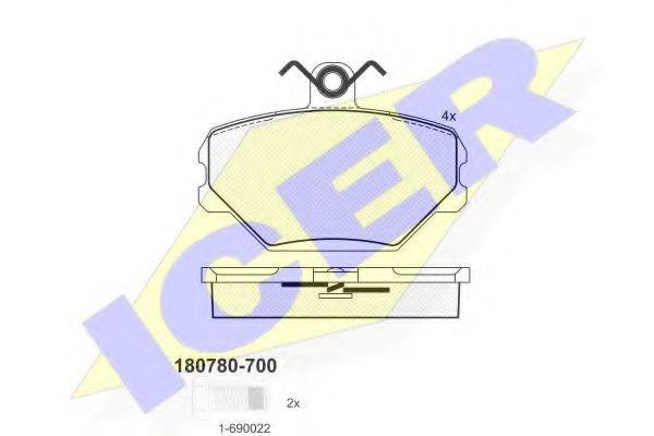 Комплект тормозных колодок, дисковый тормоз ICER 180780-700