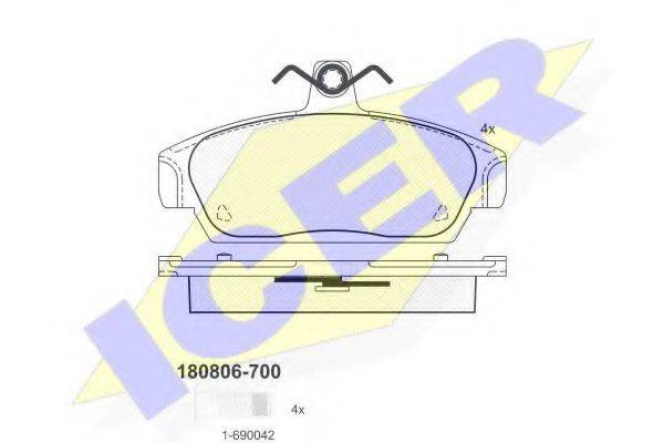 Комплект тормозных колодок, дисковый тормоз ICER 180806-700