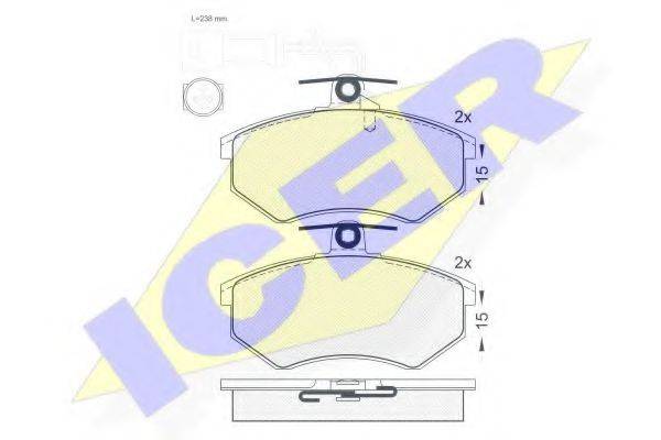 Комплект тормозных колодок, дисковый тормоз ICER 180836