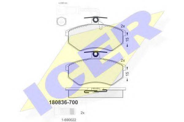 Комплект тормозных колодок, дисковый тормоз ICER 180836-700