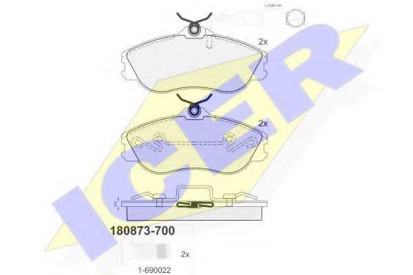 Комплект тормозных колодок, дисковый тормоз ICER 180873-700