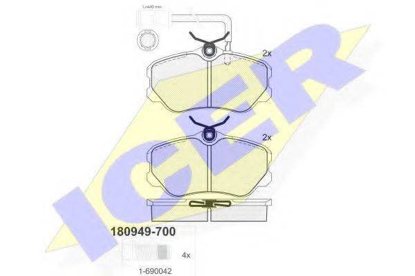Комплект тормозных колодок, дисковый тормоз ICER 180949-700