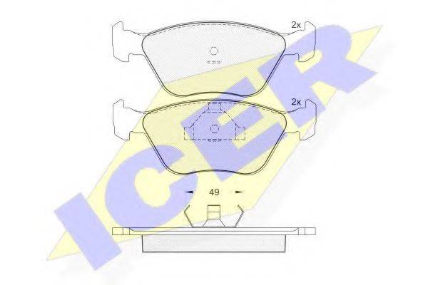 Комплект тормозных колодок, дисковый тормоз ICER 180952