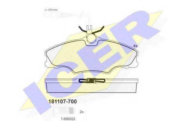 Комплект тормозных колодок, дисковый тормоз ICER 181107-700