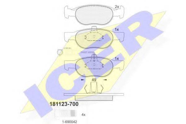 Комплект тормозных колодок, дисковый тормоз ICER 181123-700