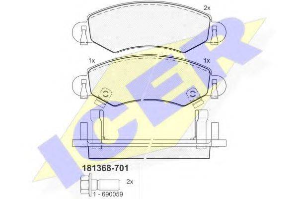 Комплект тормозных колодок, дисковый тормоз ICER 181368-701