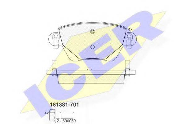 Комплект тормозных колодок, дисковый тормоз ICER 181381-701