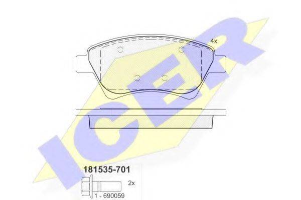 Комплект тормозных колодок, дисковый тормоз ICER 181535-701