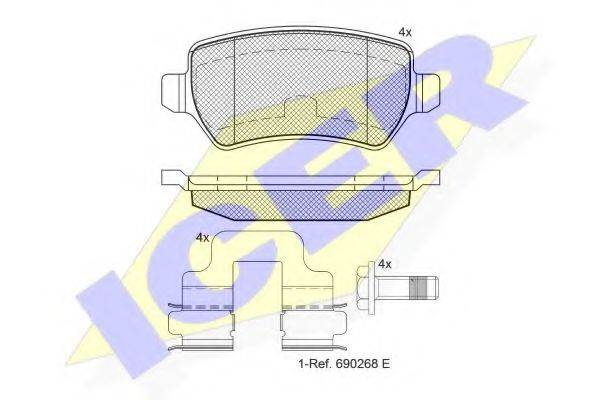 Комплект тормозных колодок, дисковый тормоз ICER 181622-204