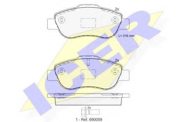 Комплект тормозных колодок, дисковый тормоз ICER 181843-203