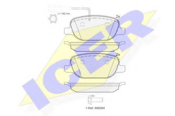 Комплект тормозных колодок, дисковый тормоз ICER 181996