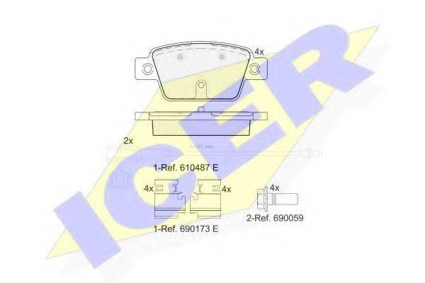 Комплект тормозных колодок, дисковый тормоз ICER 182043