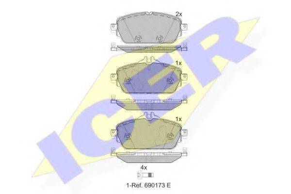 Комплект тормозных колодок, дисковый тормоз ICER 182212