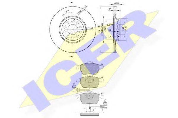 Комплект тормозов, дисковый тормозной механизм ICER 31362-4065