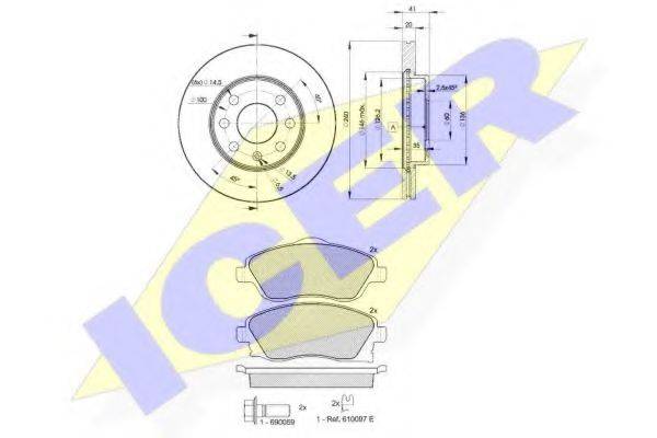 Комплект тормозов, дисковый тормозной механизм ICER 31526-9021
