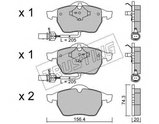 Комплект тормозных колодок, дисковый тормоз TRUSTING 188.3
