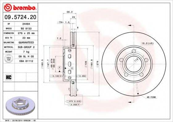 Тормозной диск BRECO BS 8133
