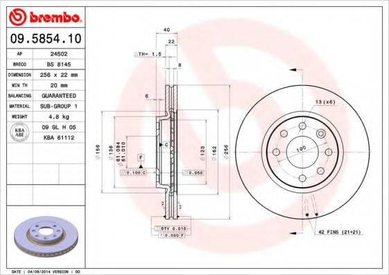 BRECO BS8145 Тормозной диск