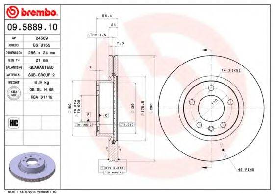 BRECO BS8155 Тормозной диск
