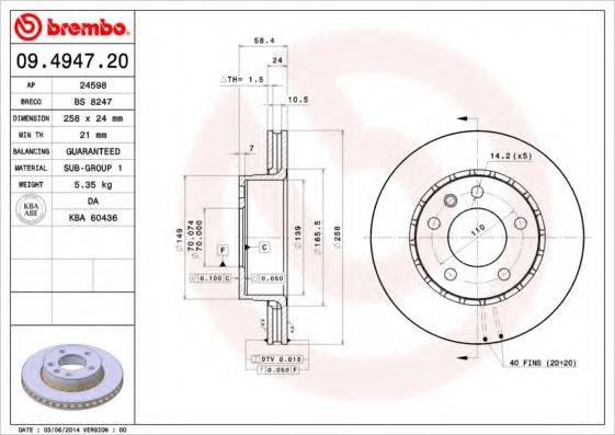 BRECO BS8247 Тормозной диск