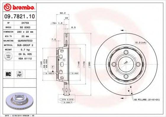 BRECO BS8363 Тормозной диск