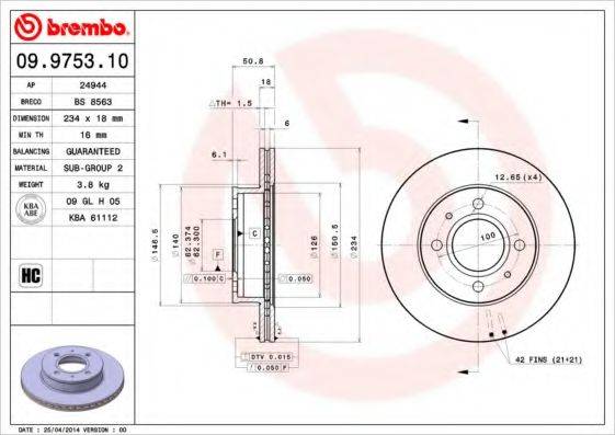 Тормозной диск BRECO BS 8563