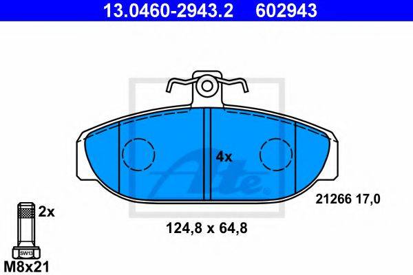 Комплект тормозных колодок, дисковый тормоз ATE 13.0460-2943.2