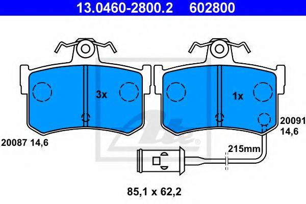 Комплект тормозных колодок, дисковый тормоз ATE 13.0460-2800.2