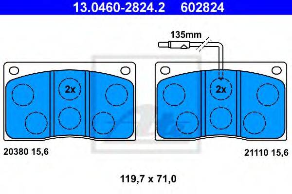 Комплект тормозных колодок, дисковый тормоз ATE 13.0460-2824.2